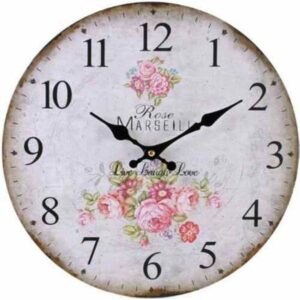 Pink Roses On Cream Vintage Shabby Chic Round Wall Clock