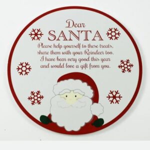 Wooden Santa Treat Plate Christmas Eve Red & White