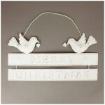 Sass & Belle Merry Christmas Perched Birds White Metal Hanging Sign
