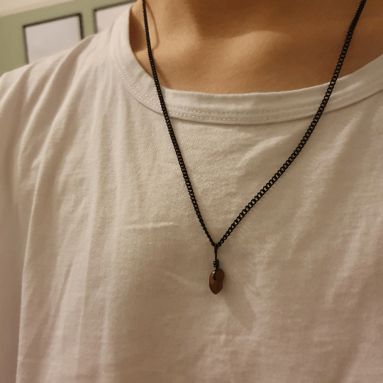 8. All Black Tigers Eye Necklace Wearing 2