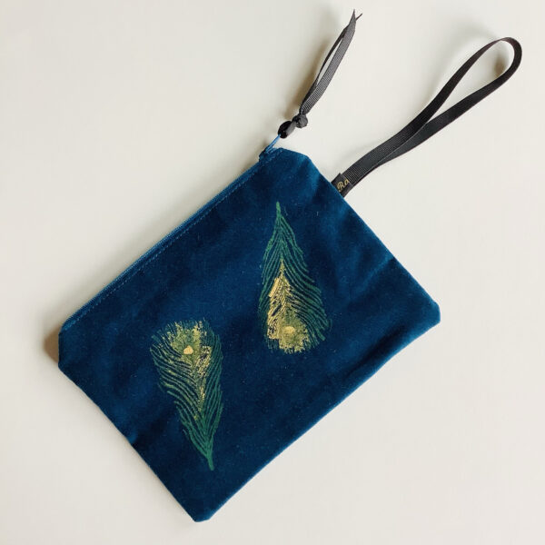 Teal Peacock Feathers small zip up pouch
