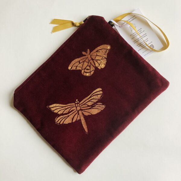 Wine Butterfly velvet zip-up pouch