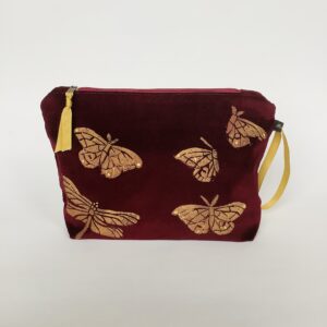 Wine Velvet Makeup Bag With Butterflies